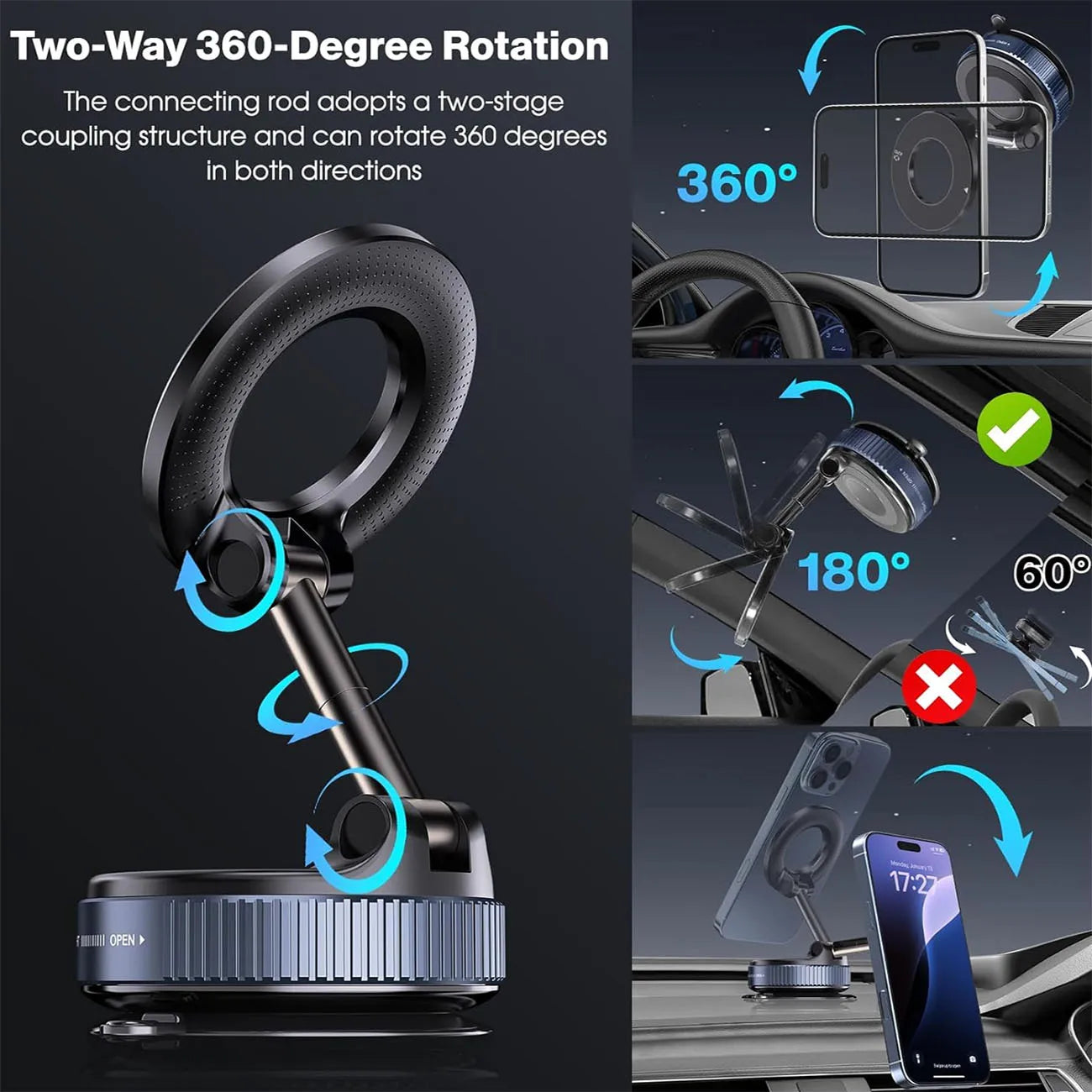 MagDrive Pro+ — Upgraded Suction & Magnetic Car Mount